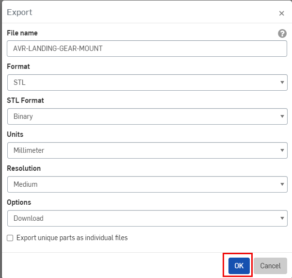 Onshape Export Page