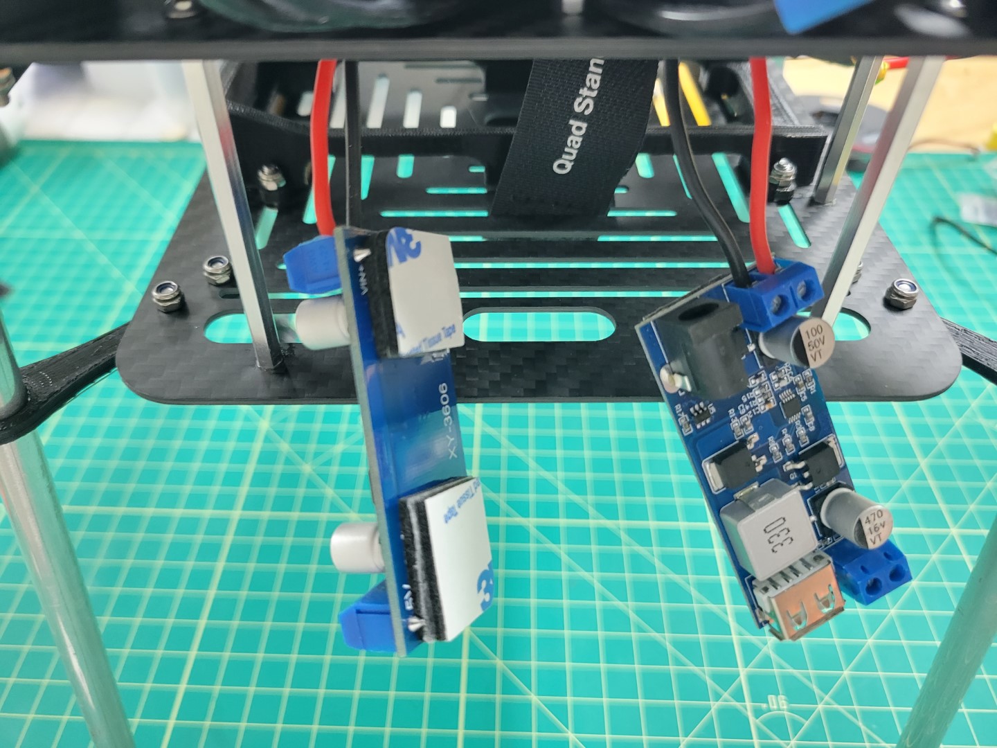 Power wires connected to buck converter terminals