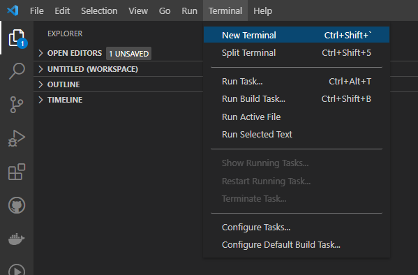 Opening a new terminal in VS Code