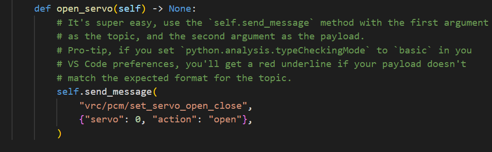 Example function that opens a servo