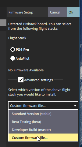 Loading PX4 Pro Stable Release onto FC