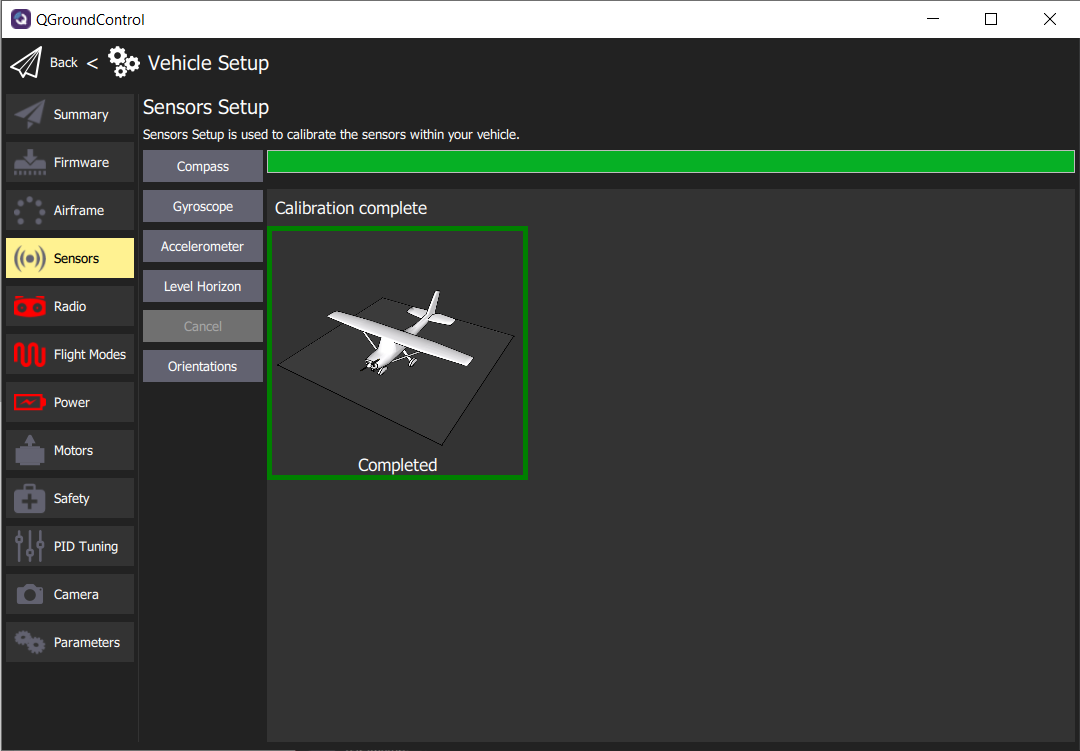 Successful gyroscope calibration