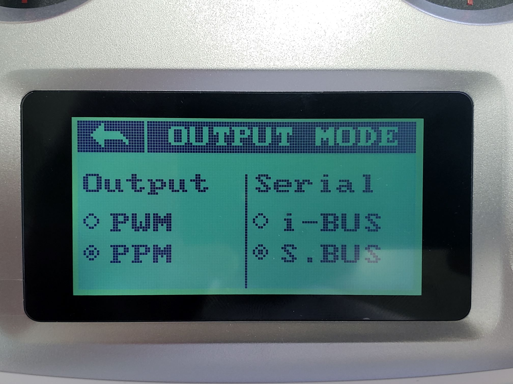 Output mode configured for PPM and S.BUS