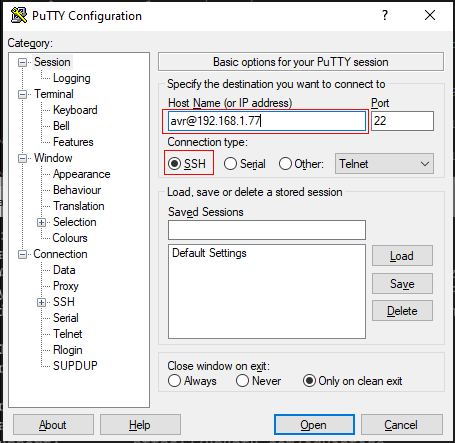 PuTTy SSH Login